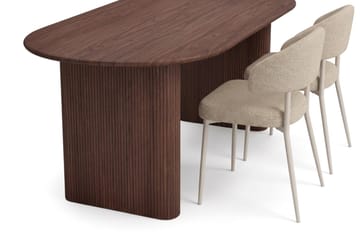 Noira Rektangulær Spisegruppe 220 cm – Spisebord med Valnøttutseende og 6 Polstrede Sawako Spisestoler - Brun|Beige - Møbler - Bord - Spisegrupper