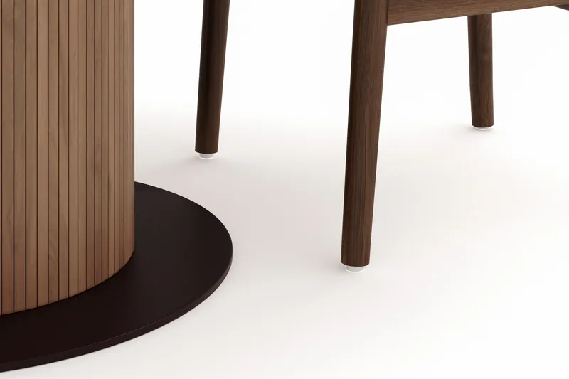 Noira Rund Spisegruppe 120 cm Rundt bord med 4 Dastoori Spisestoler - Brun / Beige / Valnøtt - Møbler - Bord - Spisegrupper