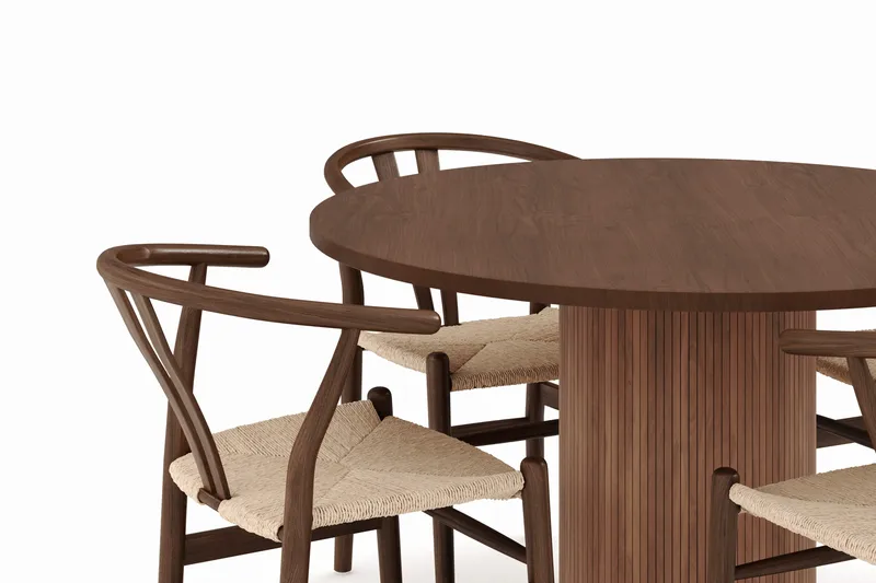 Noira Rund Spisegruppe 120 cm Rundt bord med 4 Dastoori Spisestoler - Brun / Beige / Valnøtt - Møbler - Bord - Spisegrupper