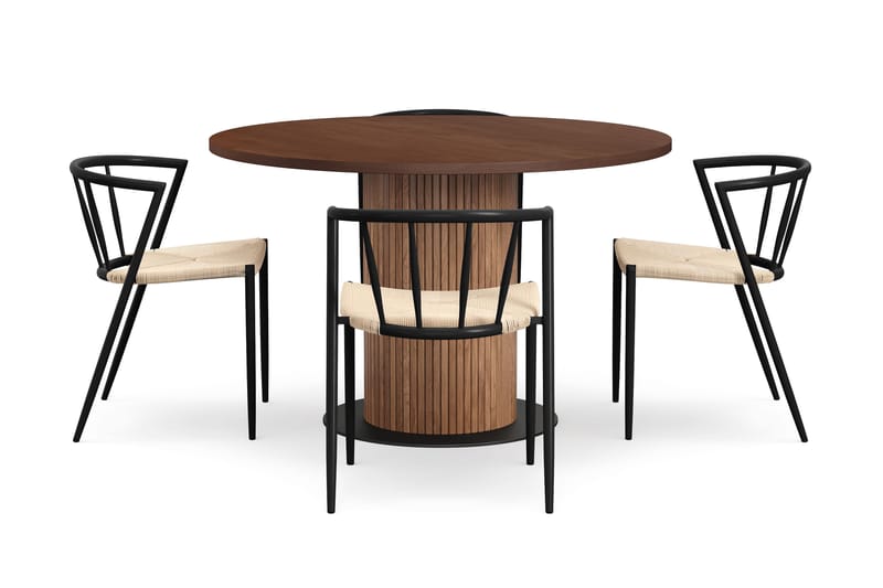 Noira Rundt Lite Spisebord Massiv Valnøtt 120 cm med 4 Winston Spisestoler - Brun / Beige / Metallben Svart - Møbler - Bord - Spisegrupper