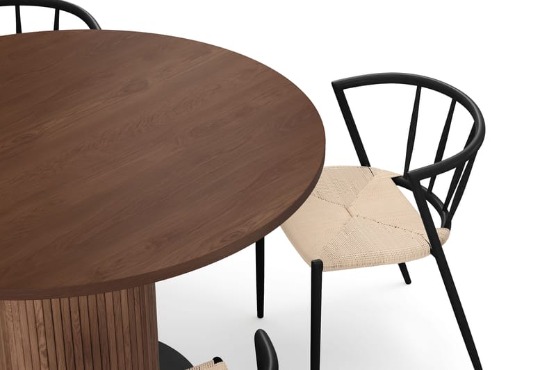 Noira Rundt Lite Spisebord Massiv Valnøtt 120 cm med 4 Winston Spisestoler - Brun / Beige / Metallben Svart - Møbler - Bord - Spisegrupper