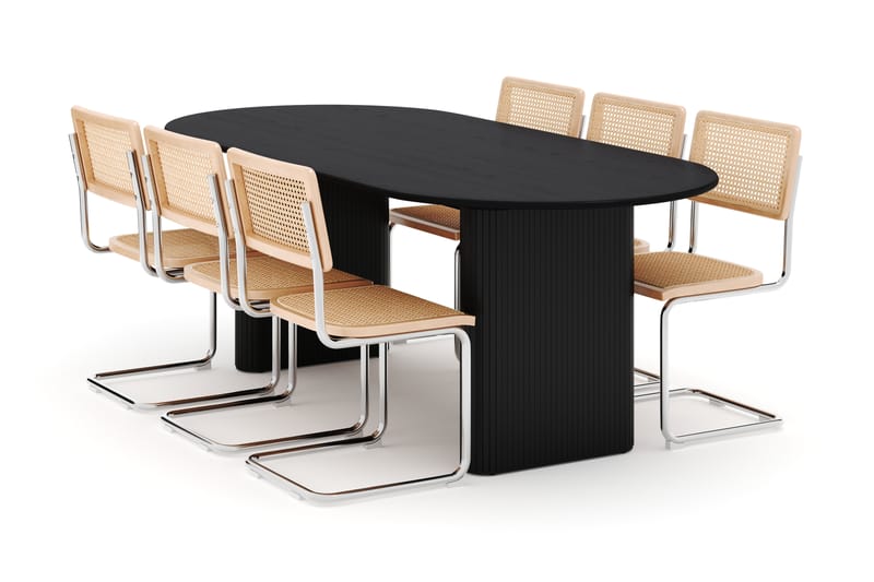 Noira Spisebord 220 cm Massivt Ek med 6 stk Build Matstkolar - Svart - Møbler - Bord - Spisegrupper