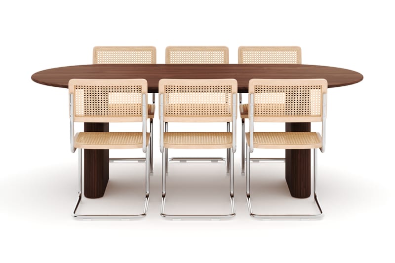 Noira Spisebord 220 cm Valnøtt med 6 Build Spisestoler - Brun - Møbler - Bord - Spisegrupper