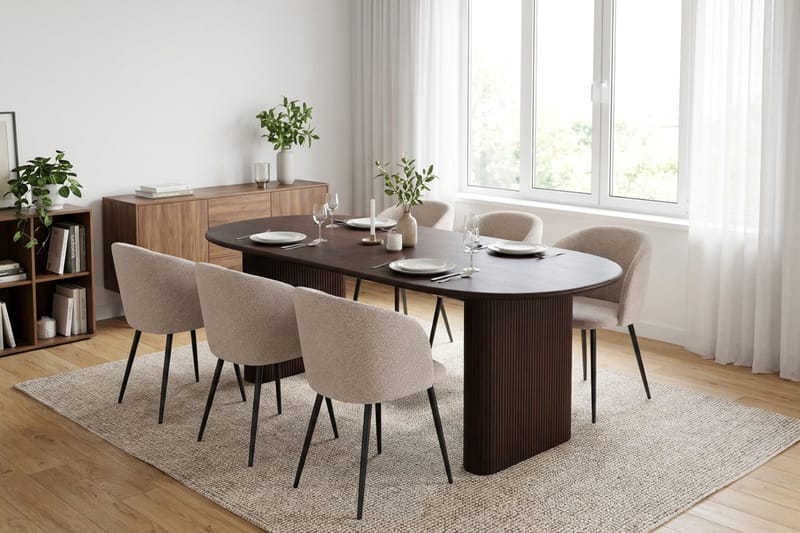 Noira spisegruppe, rektangulær 220 cm, med 6 Greya spisestoler - Røkt eik - Møbler - Bord - Spisegrupper