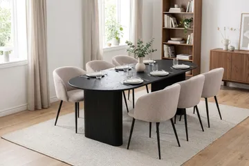 Noira spisegruppe, rektangulær 220 cm, med 6 Greya spisestoler - Svartbeiset eik - Møbler - Bord - Spisegrupper