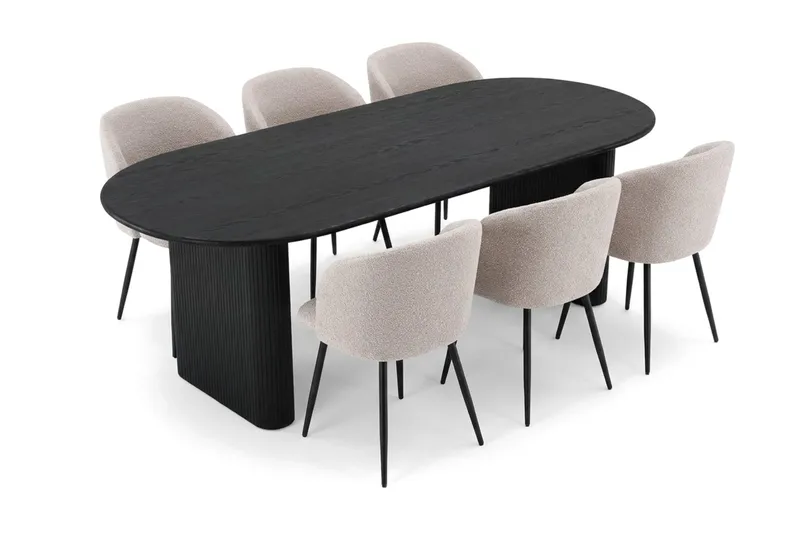 Noira spisegruppe, rektangulær 220 cm, med 6 Greya spisestoler - Svartbeiset eik - Møbler - Bord - Spisegrupper