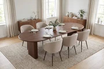 Noira spisegruppe, uttrekkbar 220–320 cm, med 6 Greya spisestoler - Valnøtt - Møbler - Bord - Spisegrupper