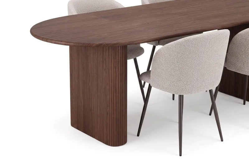 Noira spisegruppe, uttrekkbar 220–320 cm, med 6 Greya spisestoler - Valnøtt - Møbler - Bord - Spisegrupper