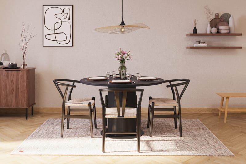 Noira Spisegruppe 120 cm Eik Rundt med 4 Dastoori Spisestoler - Svart - Møbler - Bord - Spisegrupper