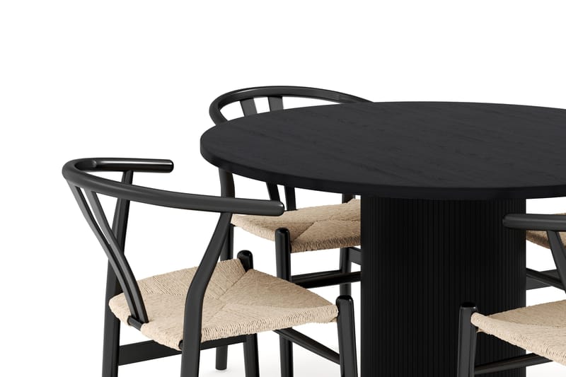 Noira Spisegruppe 120 cm Eik Rundt med 4 Dastoori Spisestoler - Svart - Møbler - Bord - Spisegrupper