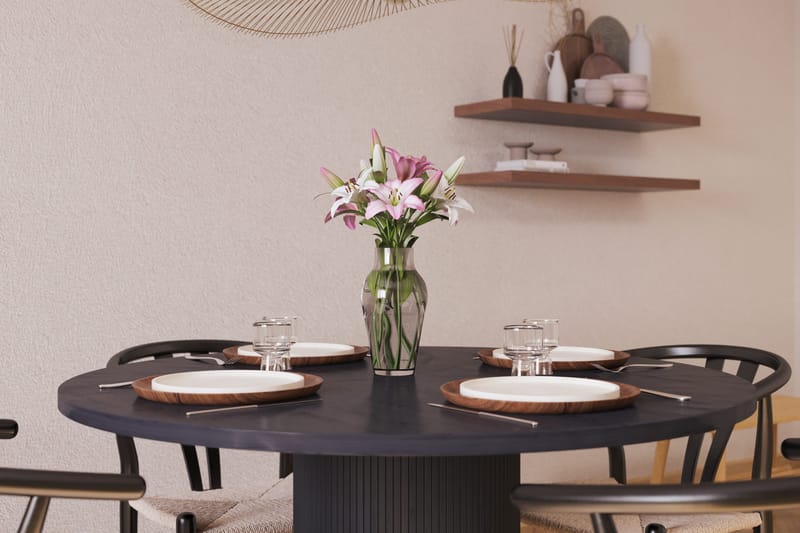 Noira Spisegruppe 120 cm Eik Rundt med 4 Dastoori Spisestoler - Svart - Møbler - Bord - Spisegrupper