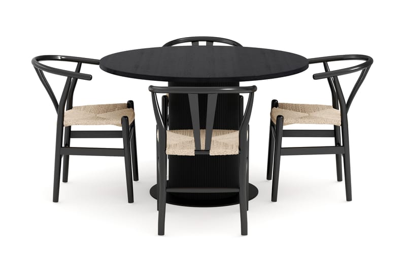 Noira Spisegruppe 120 cm Eik Rundt med 4 Dastoori Spisestoler - Svart - Møbler - Bord - Spisegrupper