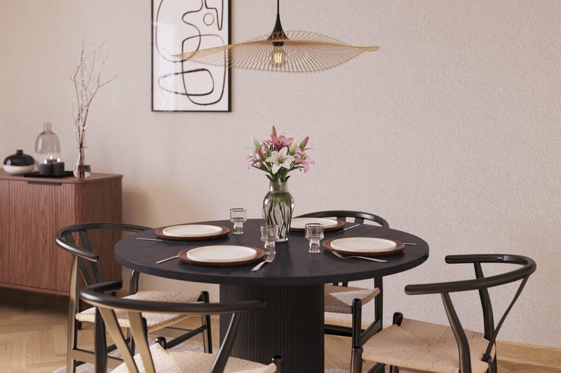 Noira Spisegruppe 120 cm Eik Rundt med 4 Dastoori Spisestoler - Svart - Møbler - Bord - Spisegrupper