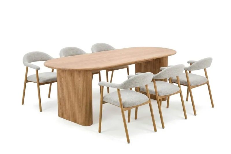 Noira spisegruppe 180 cm rektangulært i eik med 6 Ronja spisestoler - Sand/eik - Møbler - Bord - Spisegrupper