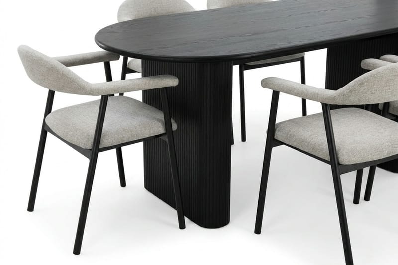 Noira spisegruppe 180 cm rektangulært i svart med 6 Ronja spisestoler - Beige/svart - Møbler - Bord - Spisegrupper