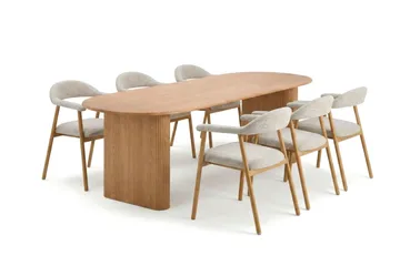 Noira spisegruppe 220–320 cm uttrekkbar i eik med 6 Ronja spisestoler - Eik - Møbler - Bord - Spisegrupper