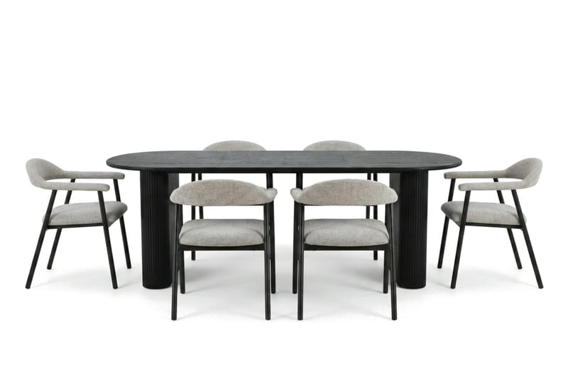 Noira spisegruppe 220–320 cm uttrekkbar i svart med 6 Ronja spisestoler - Beige/svart - Møbler - Bord - Spisegrupper
