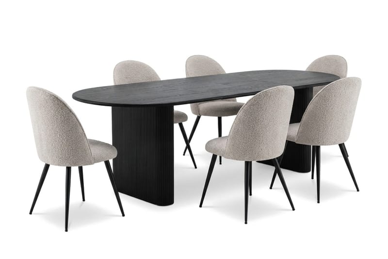 Noira Spisegruppe 220-320 cm uttrekkbar med 6 Nibe Plus Spisestoler, Svartlasert eik