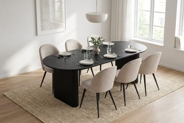 Noira Spisegruppe 220-320 cm uttrekkbar med 6 Nibe Plus Spisestoler - Svartlasert eik - Møbler - Bord - Spisegrupper