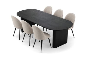Noira Spisegruppe 220-320 cm uttrekkbar med 6 Nibe Plus Spisestoler - Svartlasert eik - Møbler - Bord - Spisegrupper