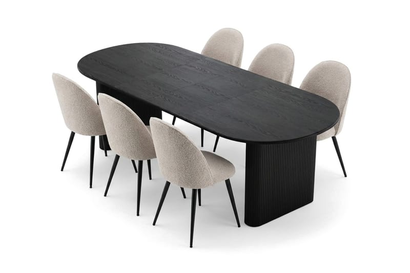 Noira Spisegruppe 220-320 cm uttrekkbar med 6 Nibe Plus Spisestoler - Svartlasert eik - Møbler - Bord - Spisegrupper