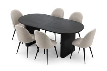 Noira Spisegruppe 220-320 cm uttrekkbar med 6 Nibe Plus Spisestoler - Svartlasert eik - Møbler - Bord - Spisegrupper