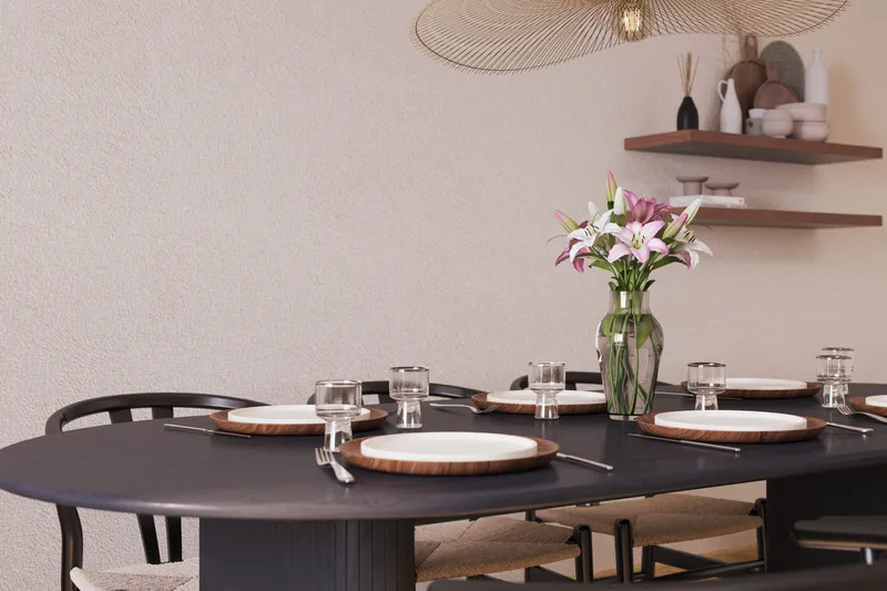 Noira Spisegruppe 220 cm Eik med 6 Dastoori Spisestoler - Svart - Møbler - Bord - Spisegrupper