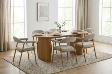 Noira spisegruppe 220 cm rektangulært i eik med 6 Ronja spisestoler - Sand/eik - Møbler - Bord - Spisegrupper