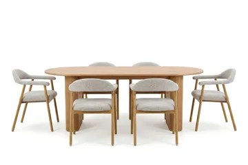 Noira spisegruppe 220 cm rektangulært i eik med 6 Ronja spisestoler - Sand/eik - Møbler - Bord - Spisegrupper