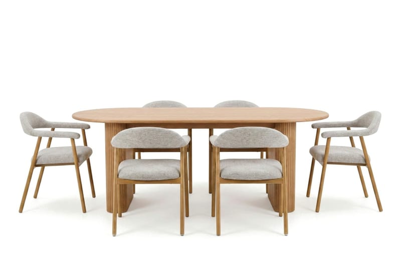 Noira spisegruppe 220 cm rektangulært i eik med 6 Ronja spisestoler - Sand/eik - Møbler - Bord - Spisegrupper
