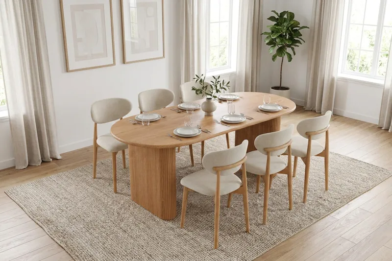 Noira spisegruppe rektangulær 180 cm eik med 6 Molly spisestoler - Eik - Møbler - Bord - Spisegrupper