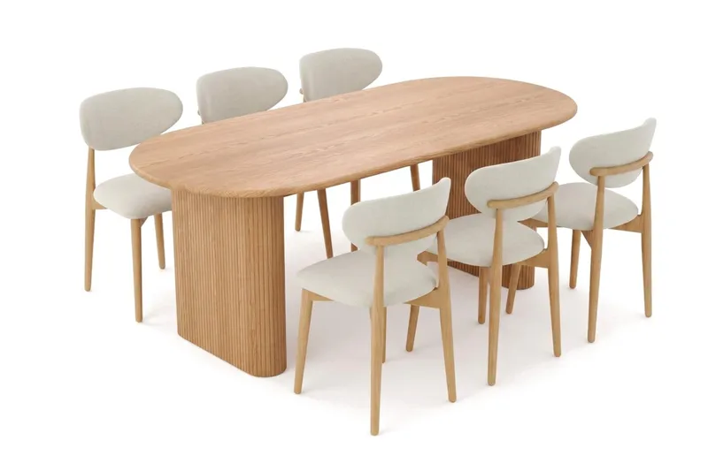Noira spisegruppe rektangulær 180 cm eik med 6 Molly spisestoler, Eik