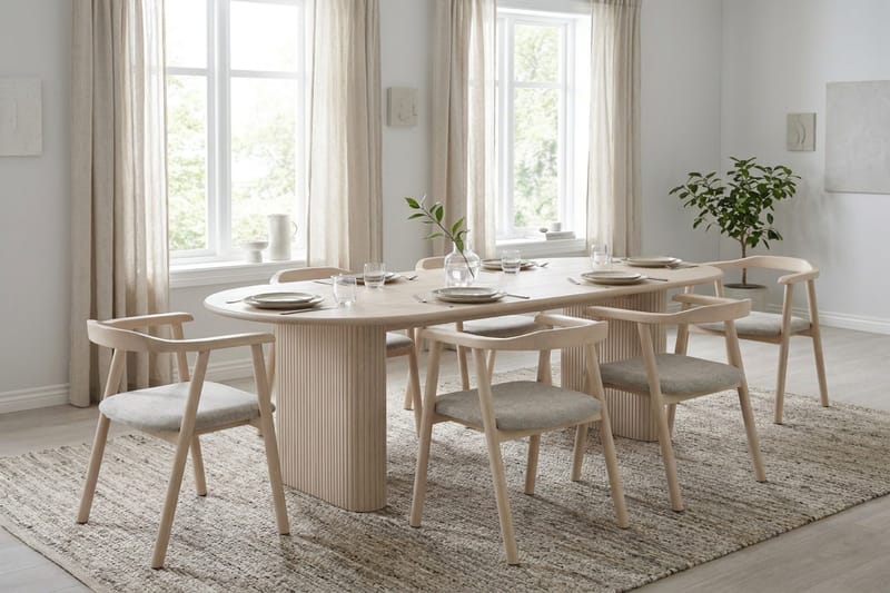 Noira spisegruppe rektangulær 180 cm hvitlasert med 6 Jolie spisestoler - Møbler - Bord - Spisegrupper