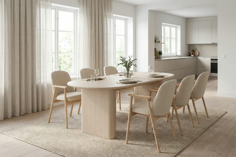 Noira spisegruppe rektangulær 180 cm hvitlasert med 6 Reciclar spisestoler - Hvitlasert - Møbler - Bord - Spisegrupper