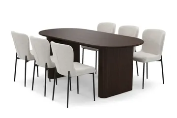 Noira spisegruppe rektangulær 180 cm røkt eik med 6 Elsie spisestoler - Røkt eik - Møbler - Bord - Spisegrupper