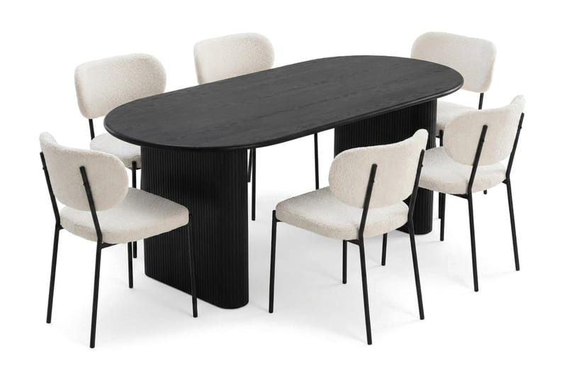 Noira spisegruppe rektangulær 180 cm svart med 6 Gemmiano spisestoler - Svart - Møbler - Bord - Spisegrupper