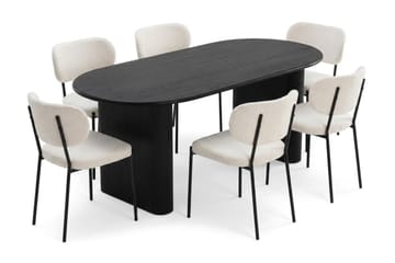Noira spisegruppe rektangulær 180 cm svart med 6 Gemmiano spisestoler - Svartbeiset eik - Møbler - Bord - Spisegrupper