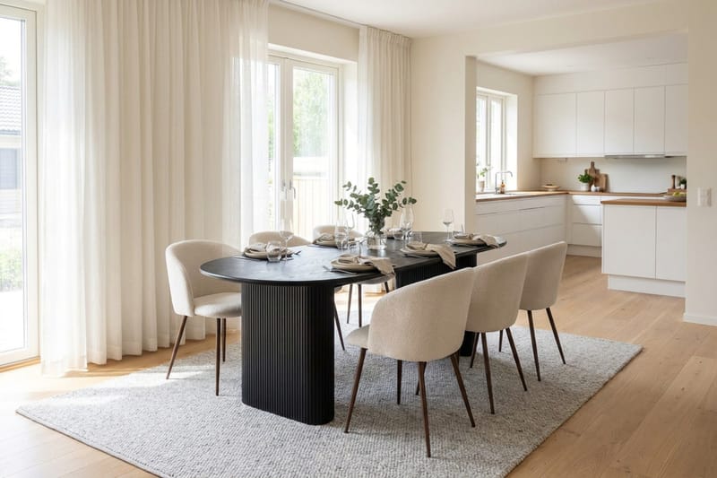 Noira spisegruppe rektangulær 180 cm svart med 6 Greya spisestoler - Svart - Møbler - Bord - Spisegrupper