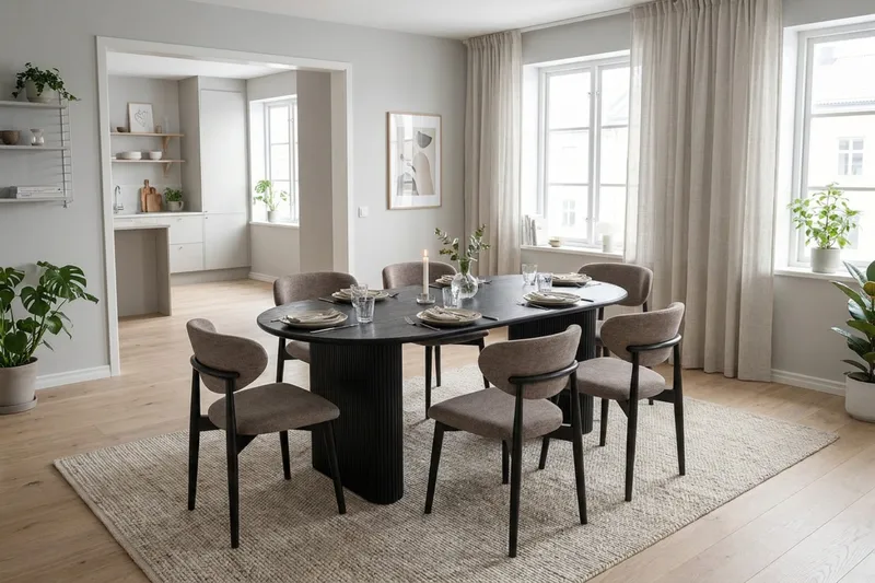 Noira spisegruppe rektangulær 180 cm svart med 6 Molly spisestoler - Svart - Møbler - Bord - Spisegrupper