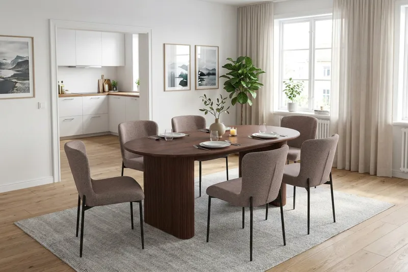 Noira spisegruppe rektangulær 180 cm valnøtt med 6 Elsie spisestoler - Valnøtt - Møbler - Bord - Spisegrupper
