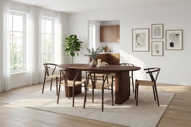 Noira spisegruppe rektangulær 180 cm valnøtt med 6 Elysia spisestoler - Valnøtt - Møbler - Bord - Spisegrupper