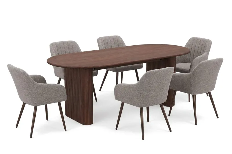 Noira spisegruppe rektangulær 180 cm valnøtt med 6 Filippa spisestoler, Valnøtt