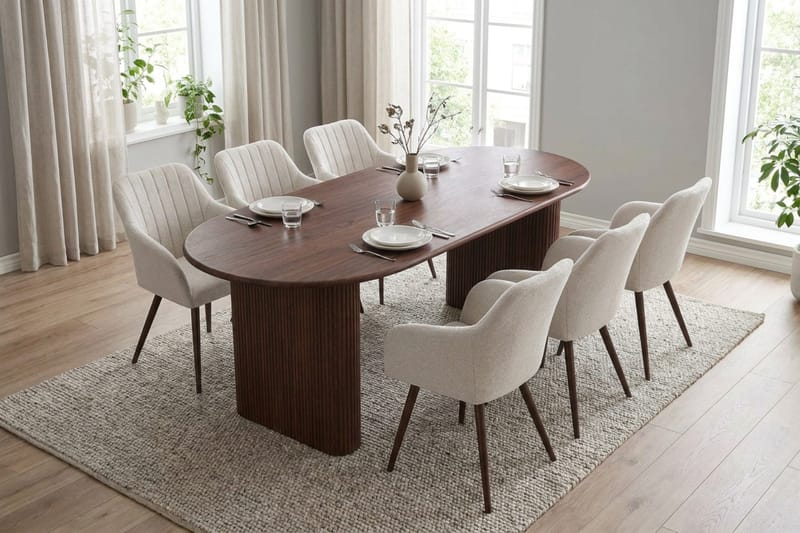 Noira spisegruppe rektangulær 180 cm valnøtt med 6 Filippa spisestoler - Valnøtt - Møbler - Bord - Spisegrupper