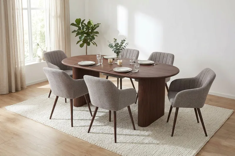 Noira spisegruppe rektangulær 180 cm valnøtt med 6 Filippa spisestoler - Valnøtt - Møbler - Bord - Spisegrupper