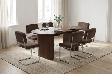Noira Spisegruppe rektangulær 180 cm Valnøtt med 6 Milva Spisestoler - Valnøtt - Møbler - Bord - Spisegrupper