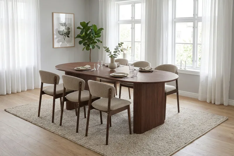 Noira Spisegruppe rektangulær 180 cm Valnøtt med 6 Nala Spisestoler - Valnøtt - Møbler - Bord - Spisegrupper