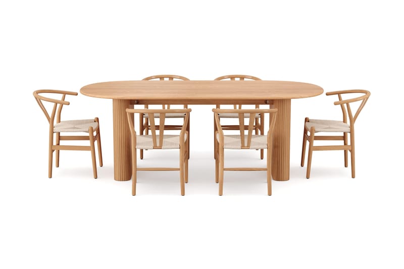 Noira Spisegruppe rektangulær 220 cm Eik med 6 Dastoori Spisestoler - Eik - Møbler - Bord - Spisegrupper