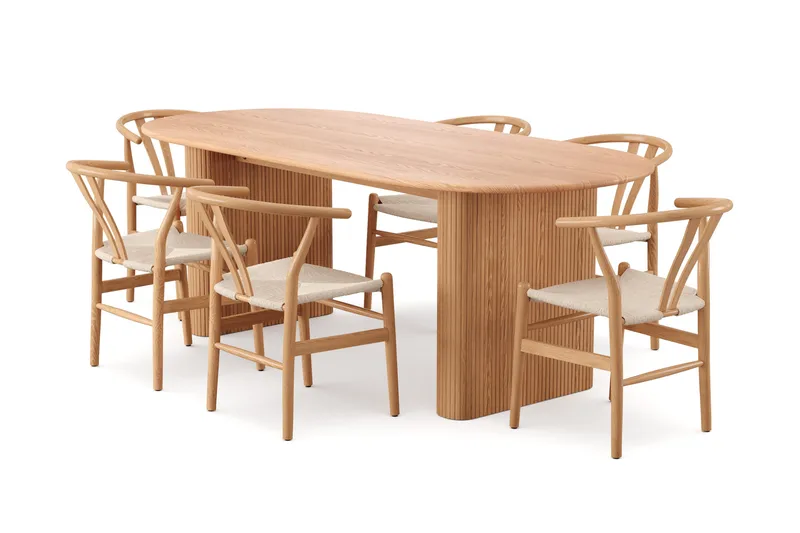 Noira Spisegruppe rektangulær 220 cm Eik med 6 Dastoori Spisestoler, Eik