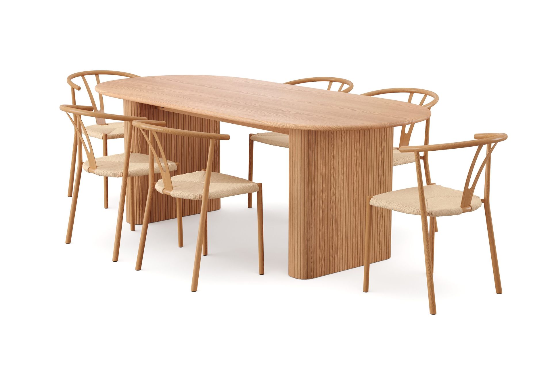 Noira spisegruppe rektangulær 220 cm eik med 6 Elysia spisestoler - Eik