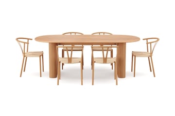 Noira spisegruppe rektangulær 220 cm eik med 6 Elysia spisestoler - Eik - Møbler - Bord - Spisegrupper